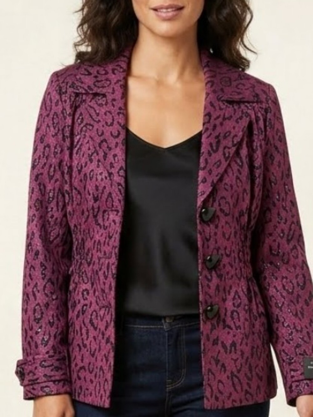 NWT Laura Ashley City Lights Cheetah Sparkle Button Blazer Jacket PM